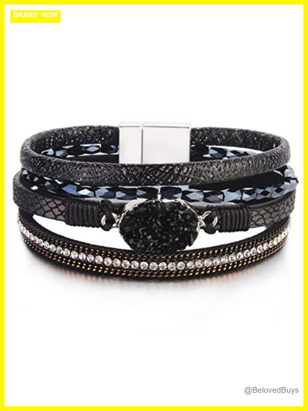 Chunky Boho Wrap Bracelet Stackable Leather Magnetic Clasp
